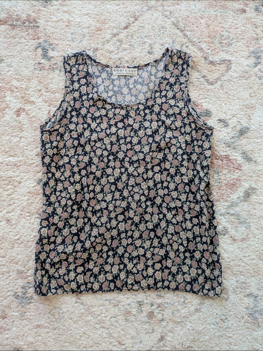 Smart Set Navy Floral Tank Top with Pink and Cream Roses